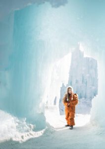 kid walking through the ice