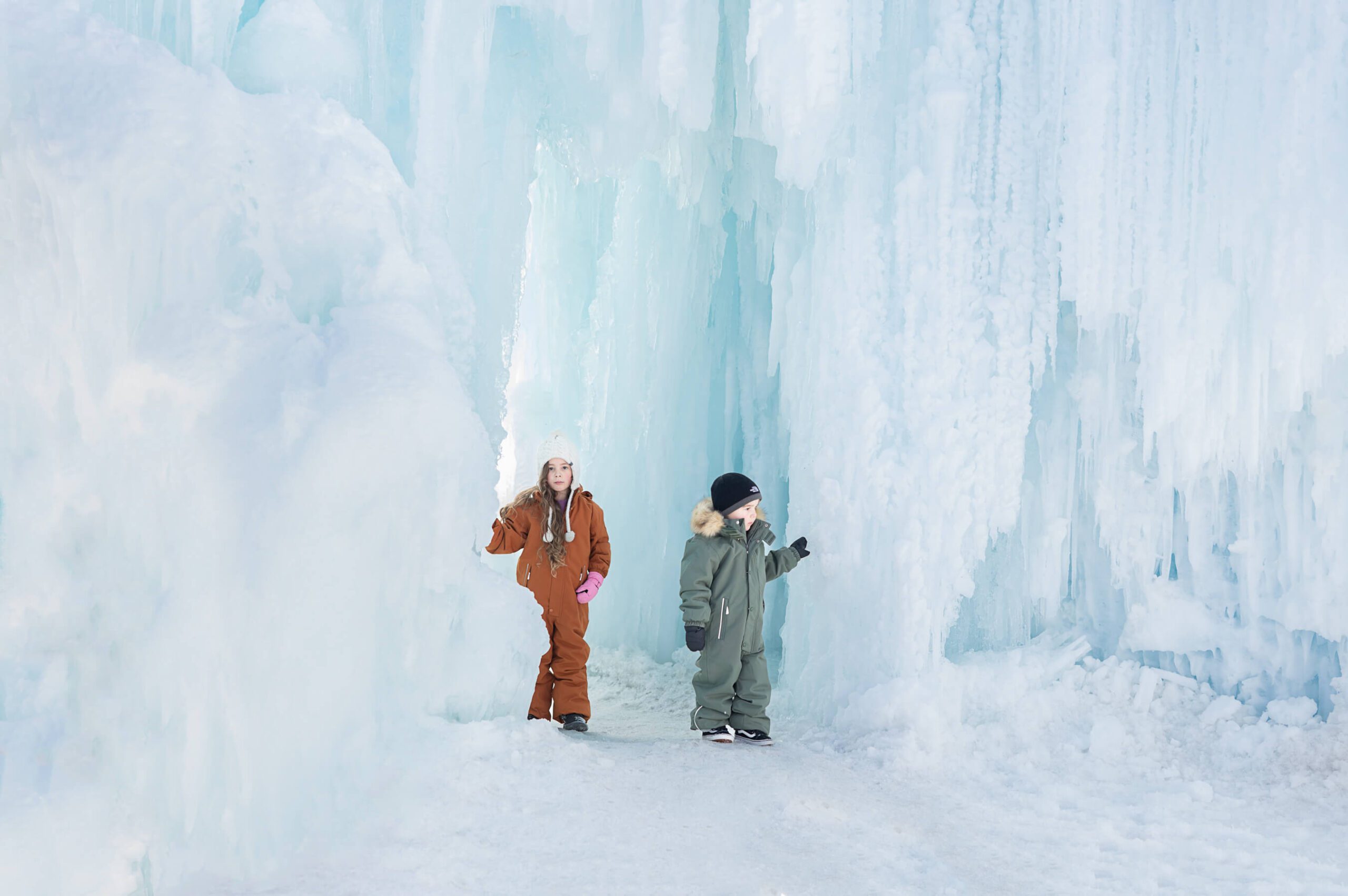 kids admiring the ice sculptures